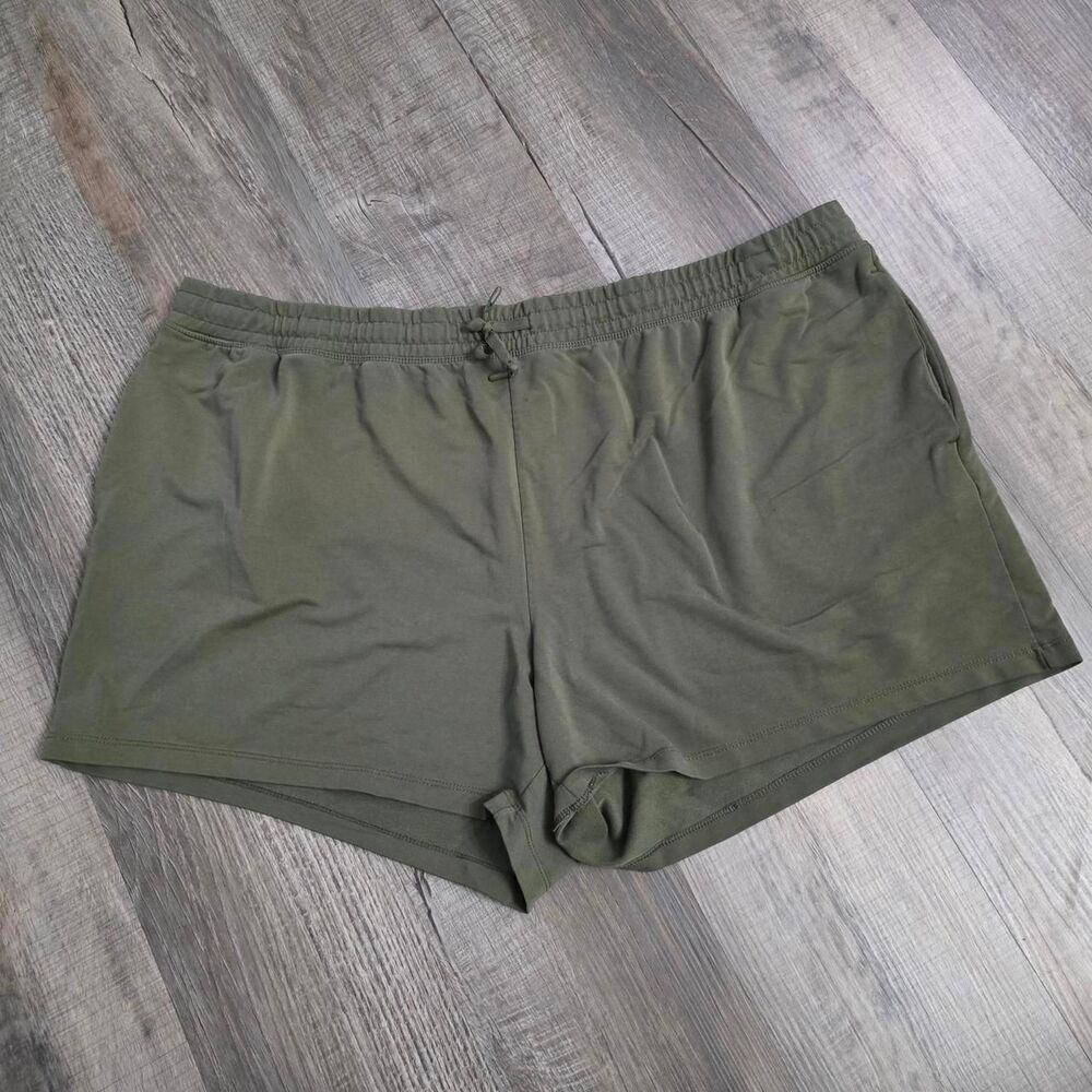 Terra & Sky Womens Plus Size 3X Olive Green Knit Lounge Shorts Drawstring
